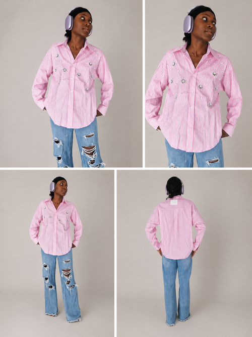 Chemisier rose et blanc TU