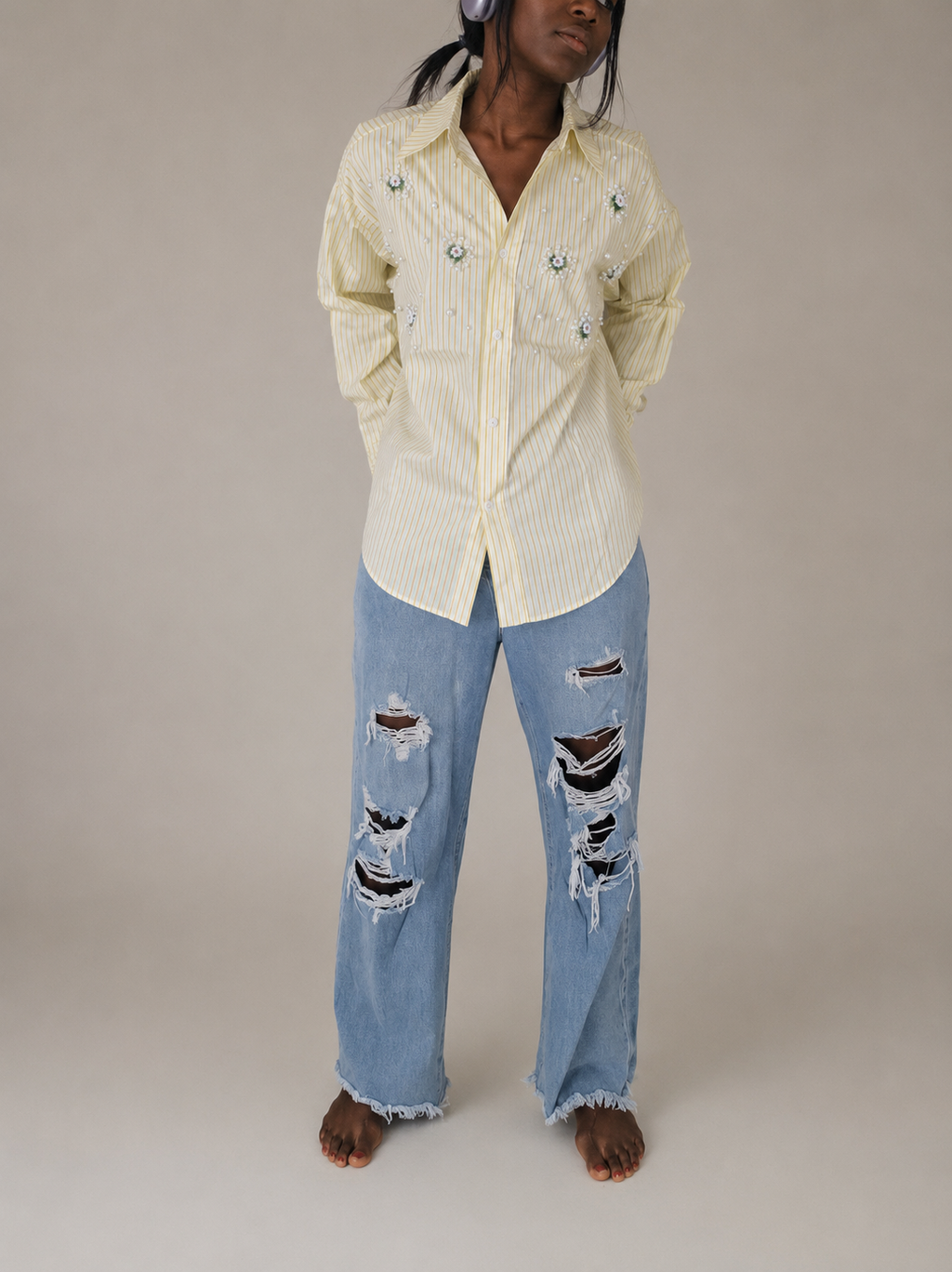 Chemise jaune et blanche TU