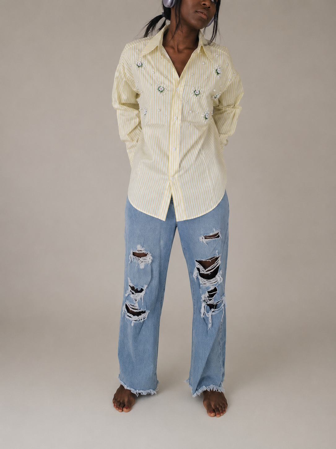 Chemise jaune et blanche TU